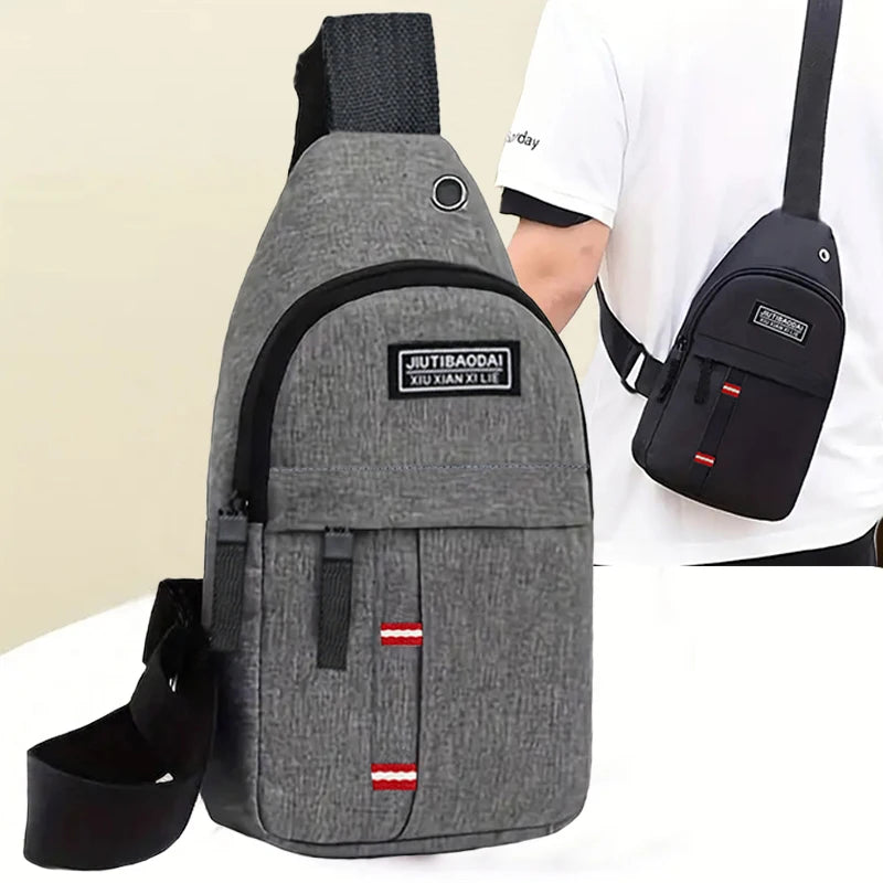 Neutral Style Men's Functional Chest Bag, Suitable for Business Trips. Simple Design, Made of Nylon Material, with a Crossbody Strap